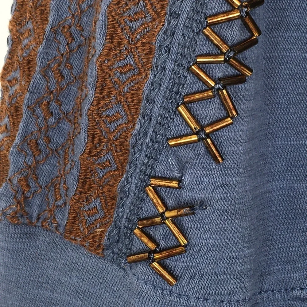 Sundance Boho Top Beaded Embroidered Blue Copper Long Sleeve Women’s Size Small